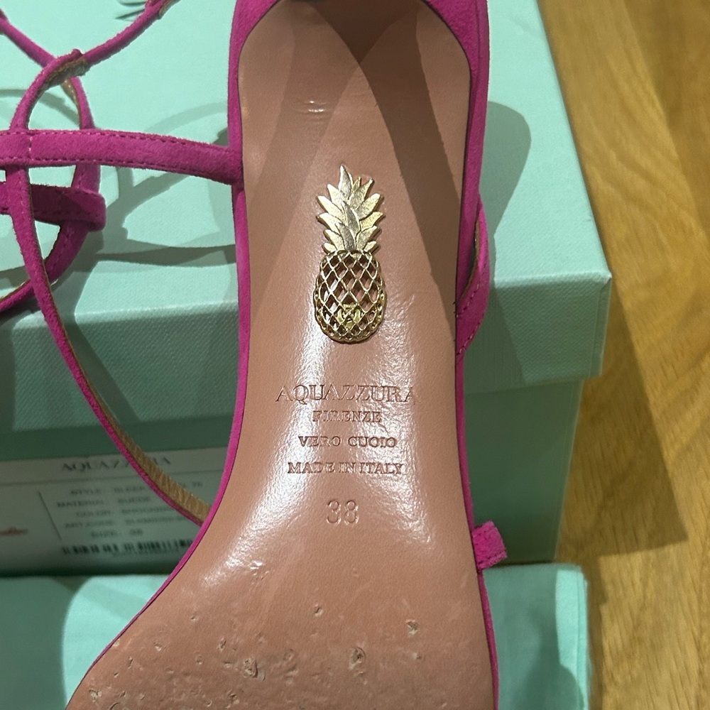 AQUAZZURA Sleek 75MM Strappy Suede Sandals - Picture 16 of 16